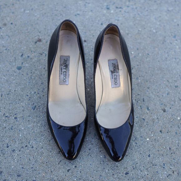 Jimmy Choo Gilbert Patent Leather Pumps Black Size 39 Italy Classic Heels Repair - Picture 3 of 12